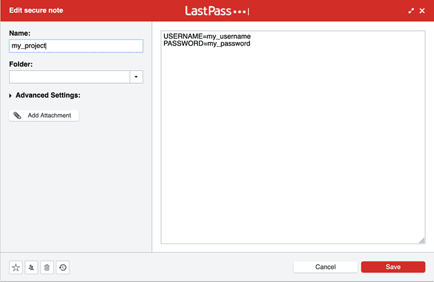 Create a Lastpass vault note